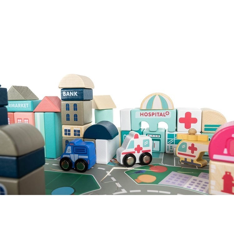 Dřevěná stavebnice s podložkou Veselé město 115ks