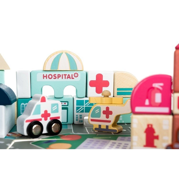 Dřevěná stavebnice s podložkou Veselé město 115ks