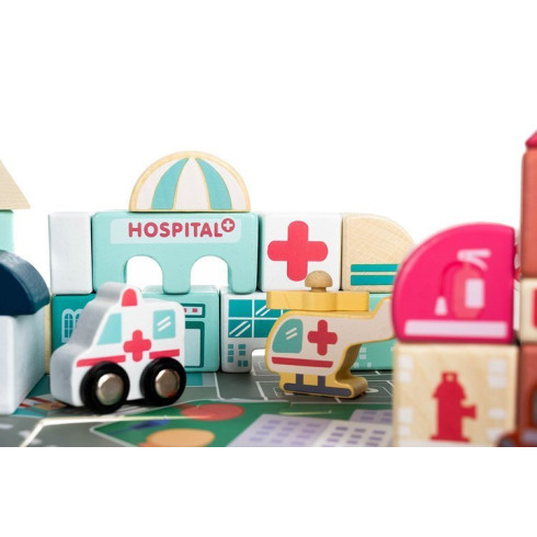 Drevená stavebnica s podložkou Veselé mesto 115ks