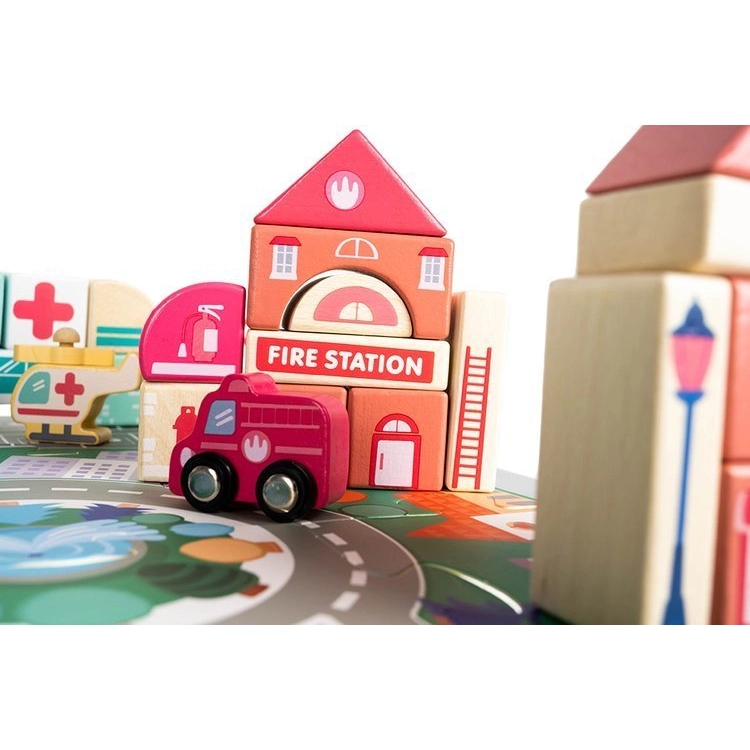 Dřevěná stavebnice s podložkou Veselé město 115ks