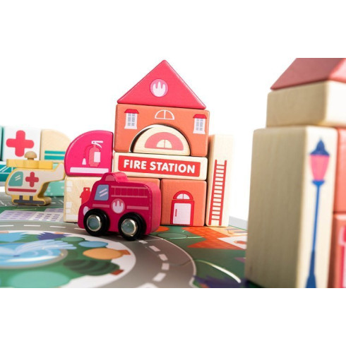 Drevená stavebnica s podložkou Veselé mesto 115ks