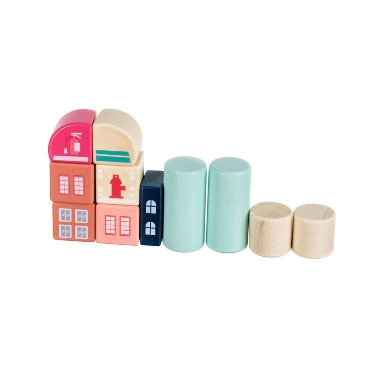 Dřevěná stavebnice s podložkou Veselé město 115ks