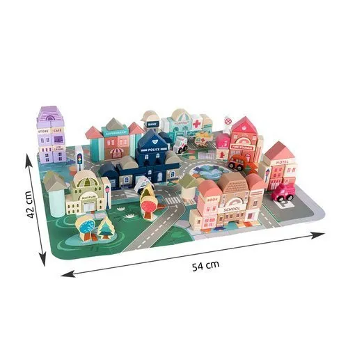 Dřevěná stavebnice s podložkou Veselé město 115ks