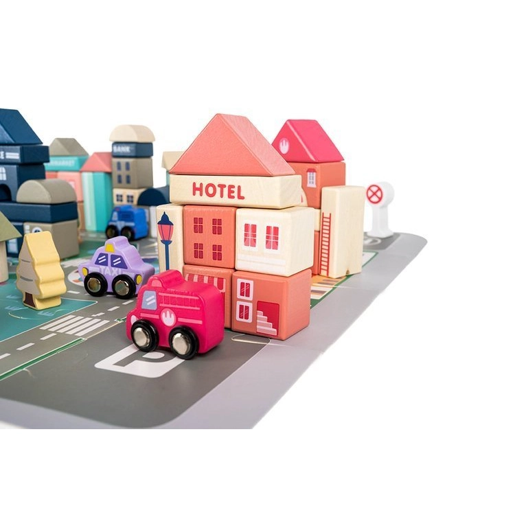 Dřevěná stavebnice s podložkou Veselé město 115ks