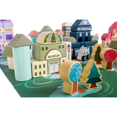 Drevená stavebnica s podložkou Veselé mesto 115ks