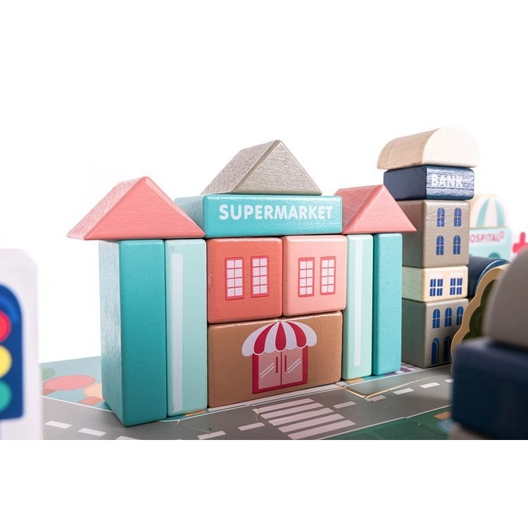 Dřevěná stavebnice s podložkou Veselé město 115ks