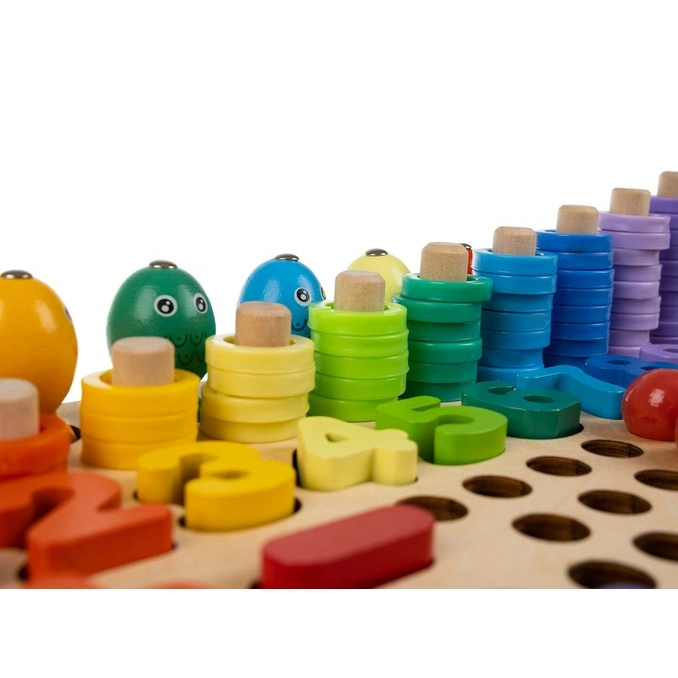 Dřevěné edukační počítadlo s čísly, rybkami a kuličkami