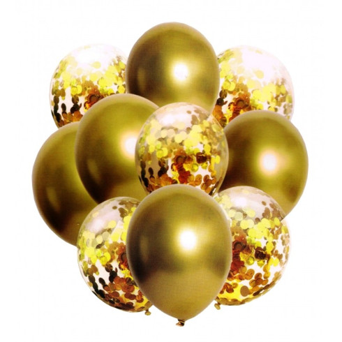 Metalické balónky s konfetami 10 ks zlaté