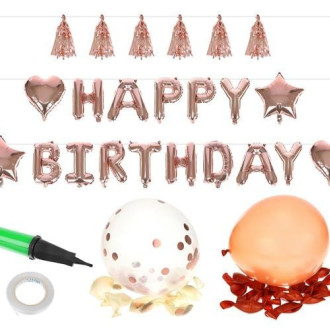Narodeninové balóny - Happy Birthday, ružové zlato
