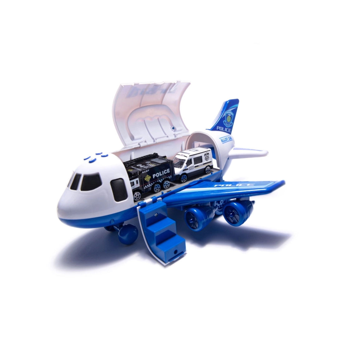 Policejní nákladní letadlo s auty a efekty