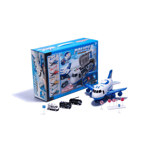 Policejní nákladní letadlo s auty a efekty