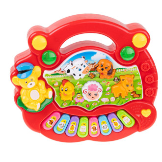Dětský výukový klavír - zvířátka, červený
