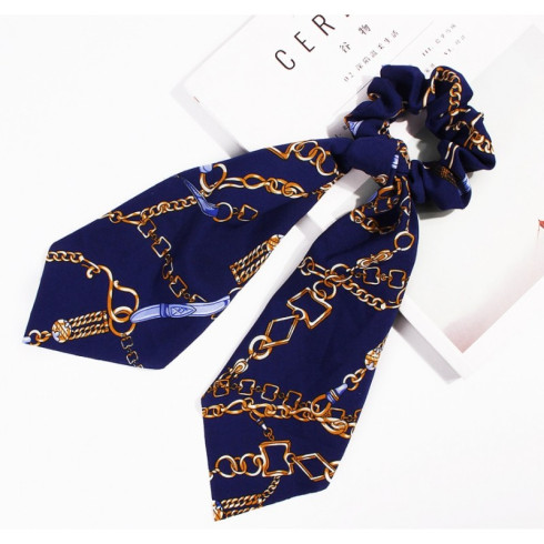 Gumička do vlasov so stuhou Print - modrá