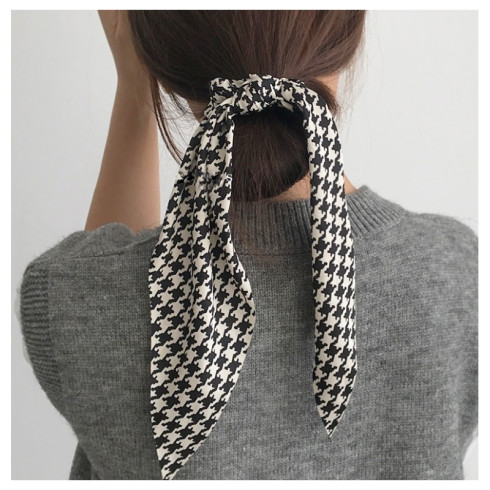 Gumička do vlasů se stuhou - vzor kohoutí stopa