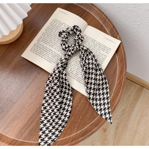 Gumička do vlasů se stuhou - vzor kohoutí stopa