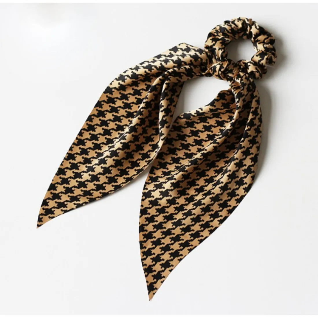 Gumička do vlasov so stuhou - vzor kohútia stopa, béžová