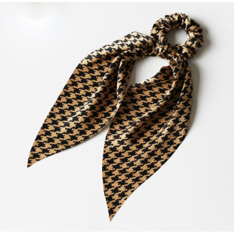 Gumička do vlasov so stuhou - vzor kohútia stopa, béžová