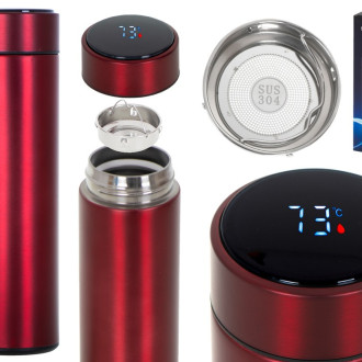 Kovová termoska LED smart - 500ml, červená