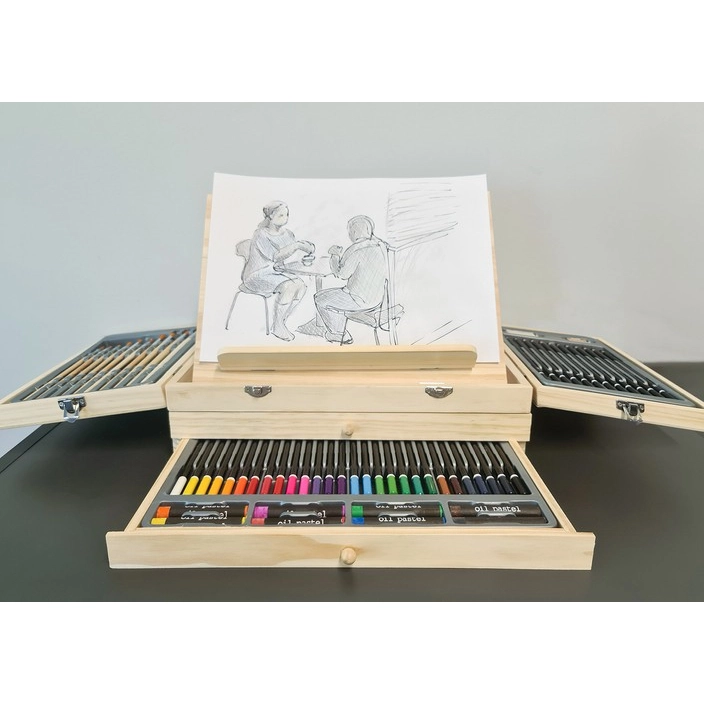 Maliarska sada v drevenom kufríku - 83 ks