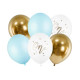 Narodeninové balóniky Pastel - modré, bielo zlaté - 6 kusov