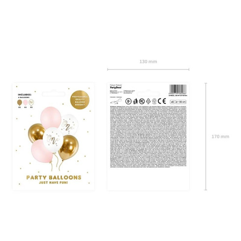 Narozeninové balónky Pastel - růžová, bílá zlatá - 6 kusů