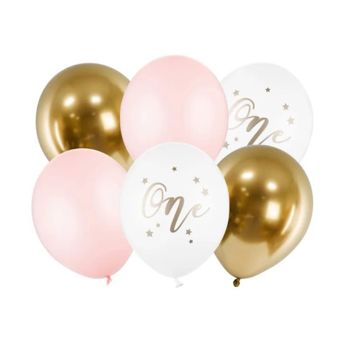Narodeninové balóniky Pastel - ružové, bielo zlaté - 6 kusov