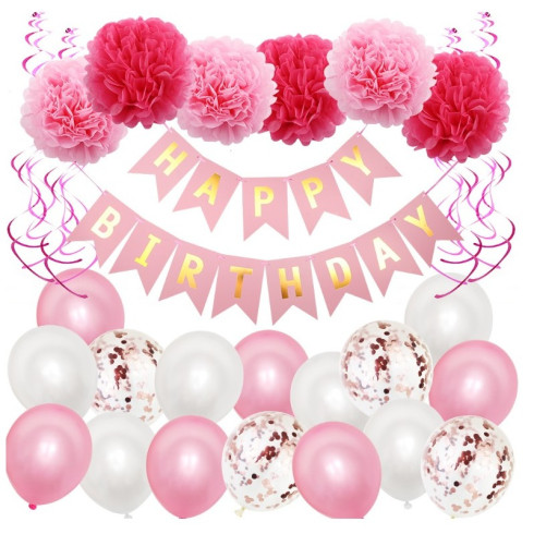 Narodeninové balóny - Happy Birthday, 24 ks ružové