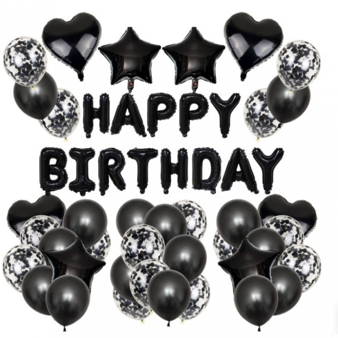 Narozeninové balónky - Happy Birthday, 50 ks černé