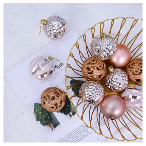 Sada vianočných gulí, 16 ks, Ø: 6 cm, ružové