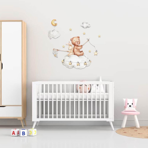 Samolepka na stenu - Medvedík a zajačik