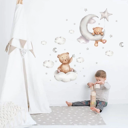 Samolepka na stenu - Medvedík na mesiaci