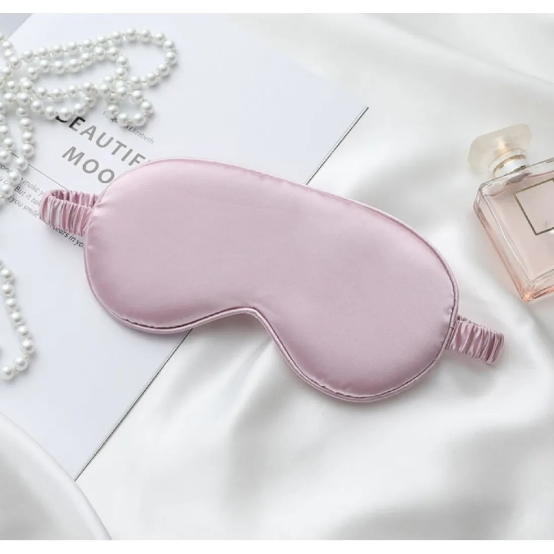 Saténová maska na spaní - růžová