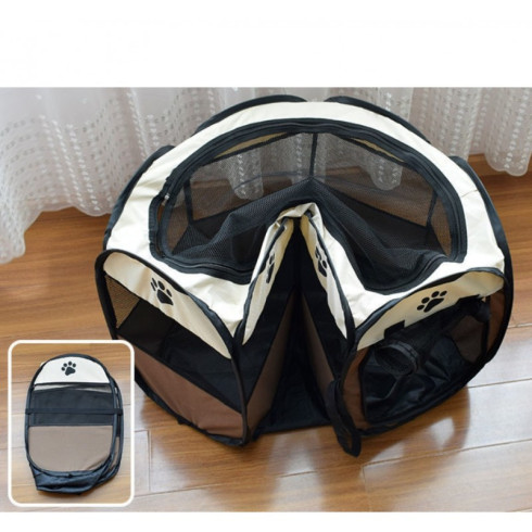 Skládací ohrádka pro psa a kočku 74 cm - hnědá