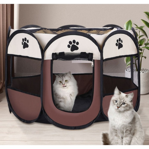 Skládací ohrádka pro psa a kočku 74 cm - hnědá