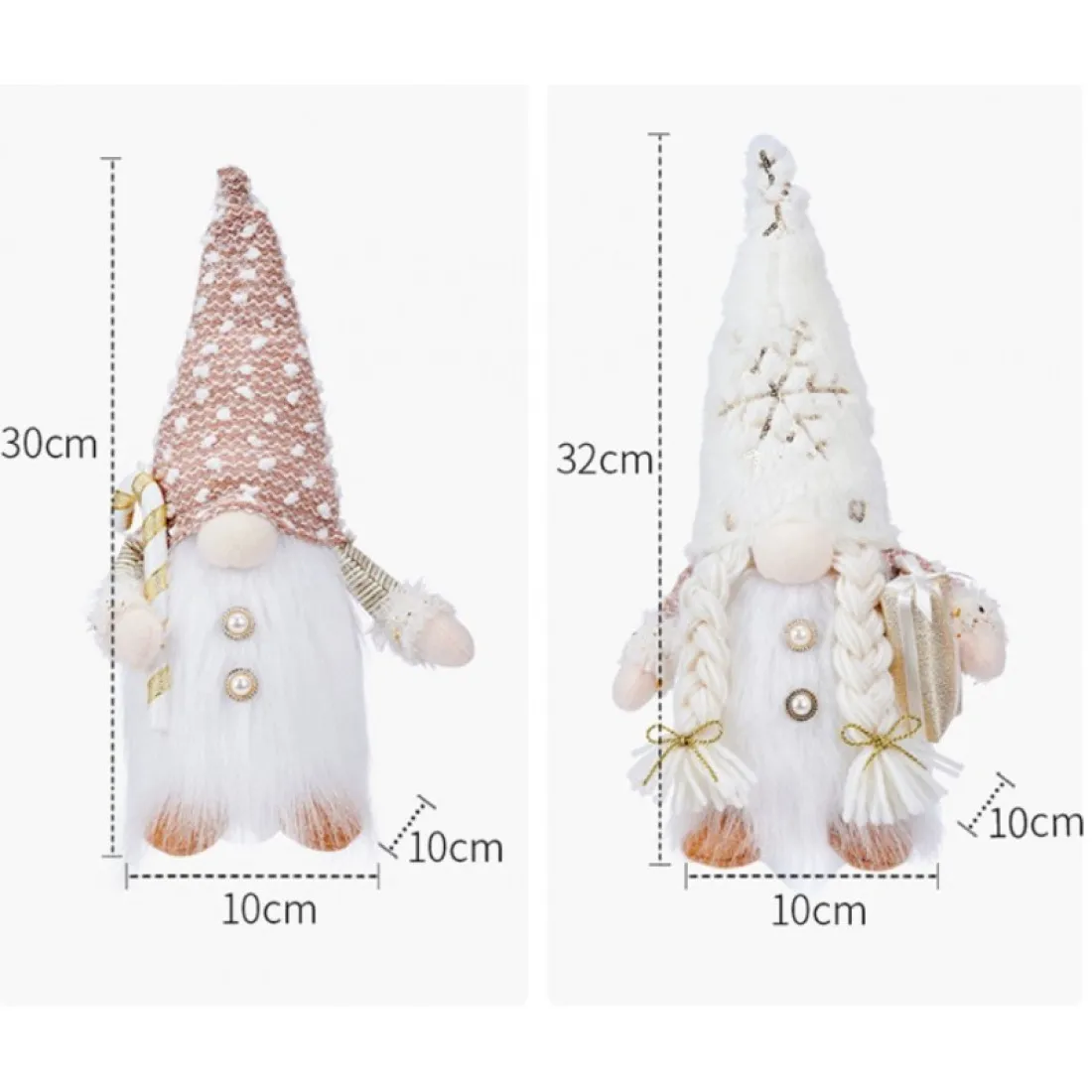 Svítící vánoční skřítek s copánky - 32 cm zlatý