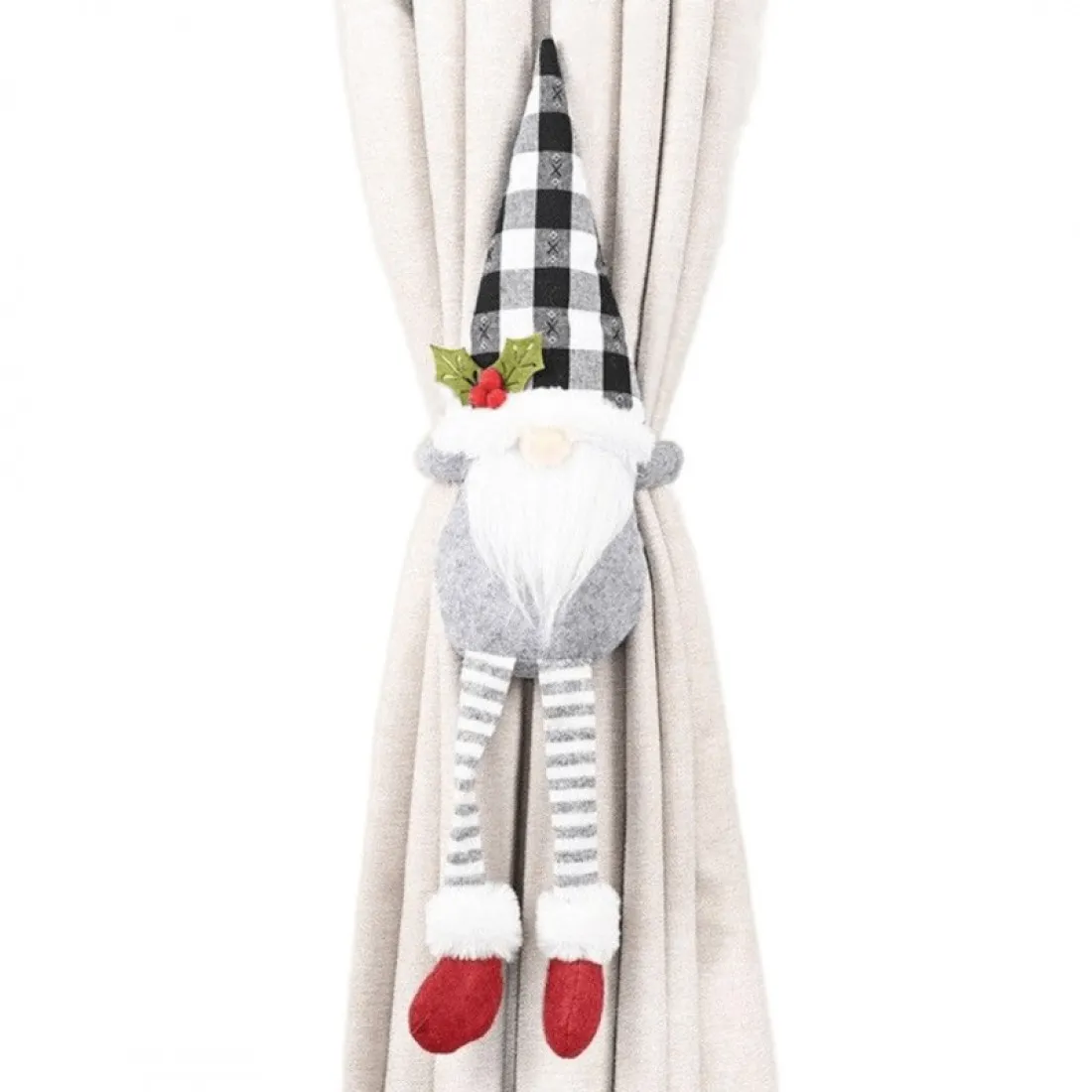 Vianočná spona na záves škriatok 50 cm - šedý