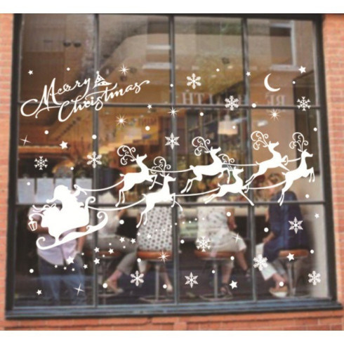 Vianočné samolepky na okná - Sane so sobmi