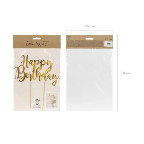 Zapichovacia dekorácia na tortu zlatá Happy Birthday 22,5 cm 