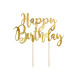 Zapichovacia dekorácia na tortu zlatá Happy Birthday 22,5 cm 