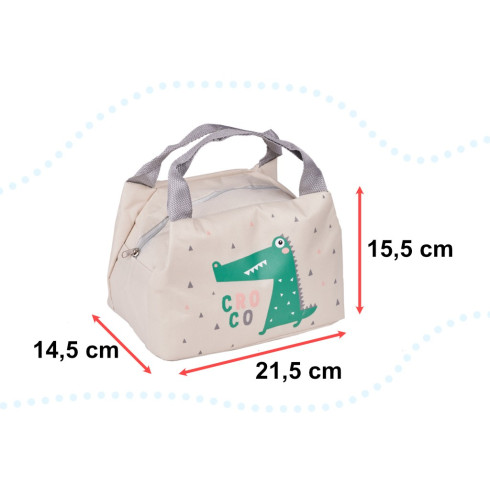 Detská termotaška na desiatový box krokodýl - svetlo sivá
