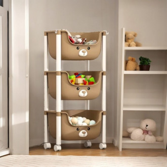 Detský plastový regál na kolieskach - hnedý