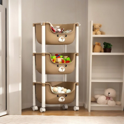 Dětský plastový regál na kolečkách - hnědý