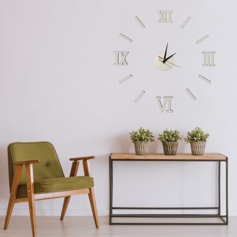 Dizajnové 3D nalepovacie hodiny 130 cm - rímske číslice, strieborné Dizajnové 3D nalepovacie hodiny 130 cm - rímske číslice, strieborné