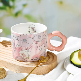 Keramický hrnček s lyžičkou v darčekovej krabici, 280 ml - ružový