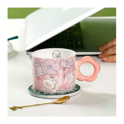 Keramický hrnček s lyžičkou v darčekovej krabici, 280 ml - ružový