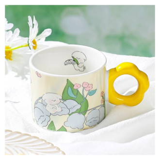 Keramický hrnček s lyžičkou v darčekovej krabici, 280 ml - žltý