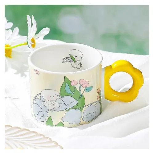 Keramický hrnček s lyžičkou v darčekovej krabici, 280 ml - žltý