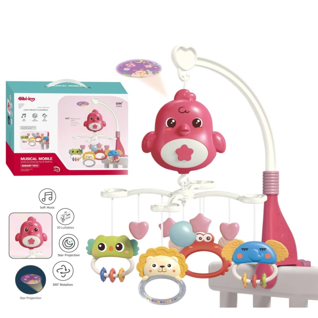 Kolotoč nad postieľku s hudbou a projektorom - Vtáčik