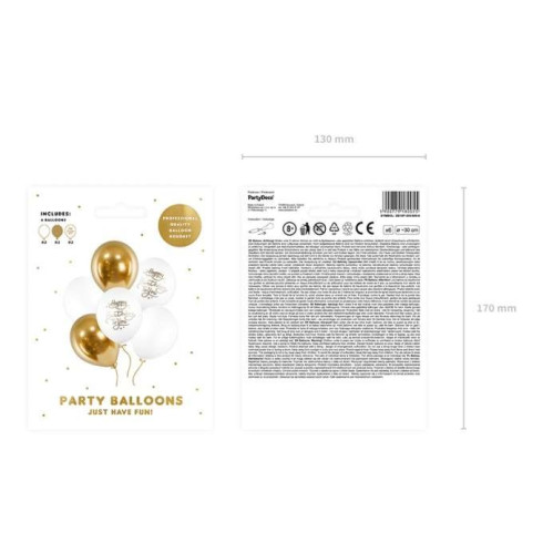 Narodeninové balóny Happy Birthday To You - zlato biele, 6 ks