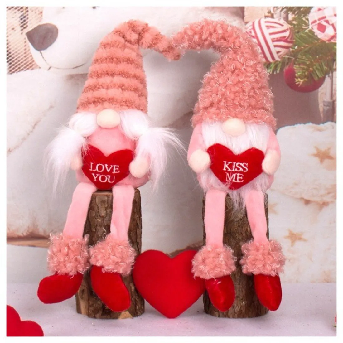 Skřítek Valentýn - růžový, sedící 32 cm